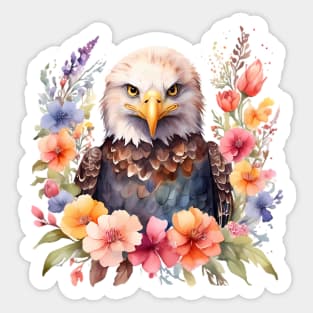 A bald eagle decorated with beautiful watercolor flowers Sticker